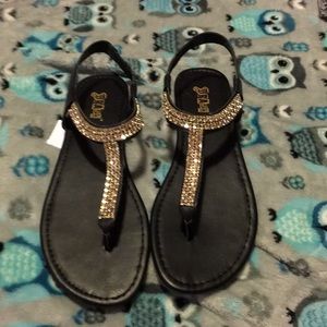 Black sandals with silver gems with tag